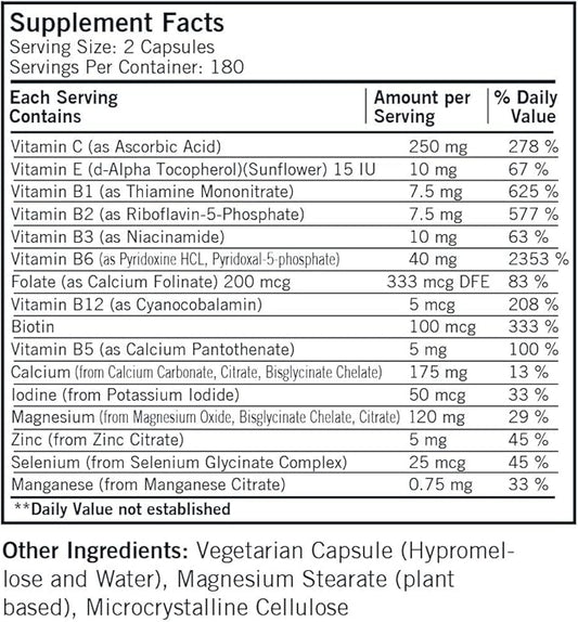 Kirkman Super Nu-Thera® w/o Vitamins A and D - Hypoallergenic || 360 Vegetarian Capsules || Multi Vitamin || Provides high Vitamin B-6 and Magnesium Content || Gluten and Casein Free