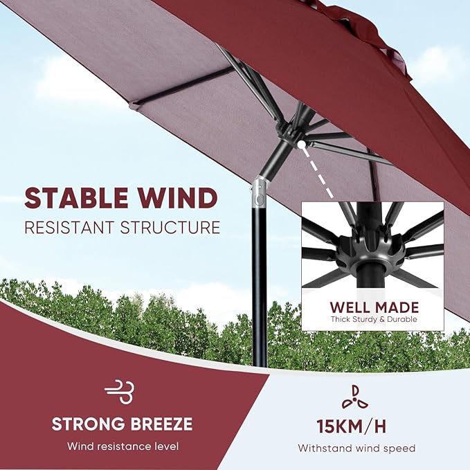 Tempera Patio Market Outdoor Table Umbrella with Push Button Tilt and Crank,Large Sun Umbrella with Sturdy Pole&Fade resistant canopy,Easy to set