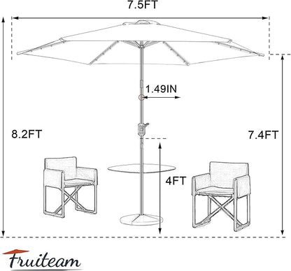 FRUITEAM 7.5FT Solar Patio Umbrella Outdoor LED Umbrella,Table Umbrella with Lights Heavy Duty Patio Umbrella with Sturdy Ribs, Crank, Easy Tilt Adjustment