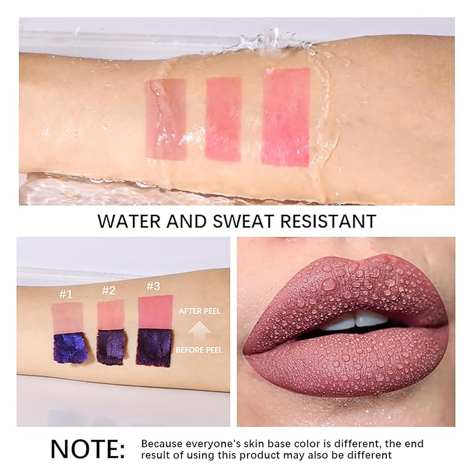 3Pcs Peel-Off Lip Tint Set - Tattoo Lip Stain Kit in 3 Vibrant Colors, Long-Lasting Matte Finish, Moisturizing Peel-Off Lip Mask, Waterproof & Smudge-Proof, 24H Color Hold (3PCS, 3)