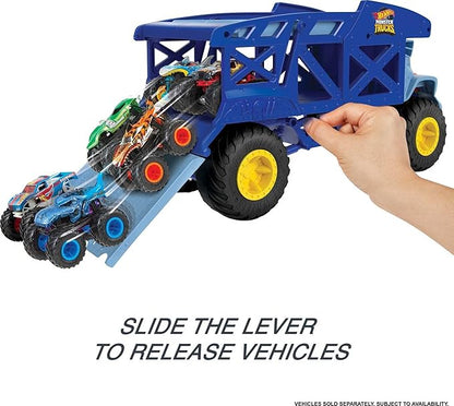 Hot Wheels Monster Trucks Toy Hauler, Oversized Truck Carries & Stores 12 1:64 Scale Monster Trucks or 32 Cars, Monster Mover Rhino