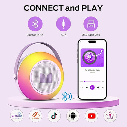 Monster Mini Karaoke Machine for Kids Adults, Portable Bluetooth Speakers with 2 Wireless Microphones and Lights, Christmas Birthday Gifts Toys for Girls Boys 4, 5, 6, 7, 8, 9, 10, 12+ Toddler