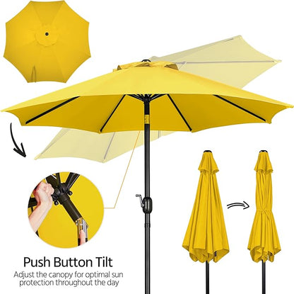 Yaheetech 9' Patio Umbrella, Market Table Umbrella w/8 Sturdy Ribs, Push Button Tilt/Crank,Outdoor Yard Sun Shade for Garden, Backyard and Pool, Yellow