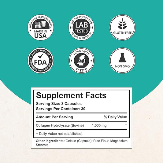 NuBest Collagen Collagen Peptides - Collagen Pills for Adults for Hair Growth, Strong Nails, Skin Health - Premium Collagen for Hair, Vitamin for Nails - 1500mg Collagen Per Serving - 90 Capsules