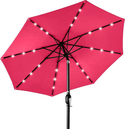 Best Choice Products 10ft Solar Polyester LED Lighted Patio Umbrella w/Tilt Adjustment and UV-Resistant Fabric - Hot Pink