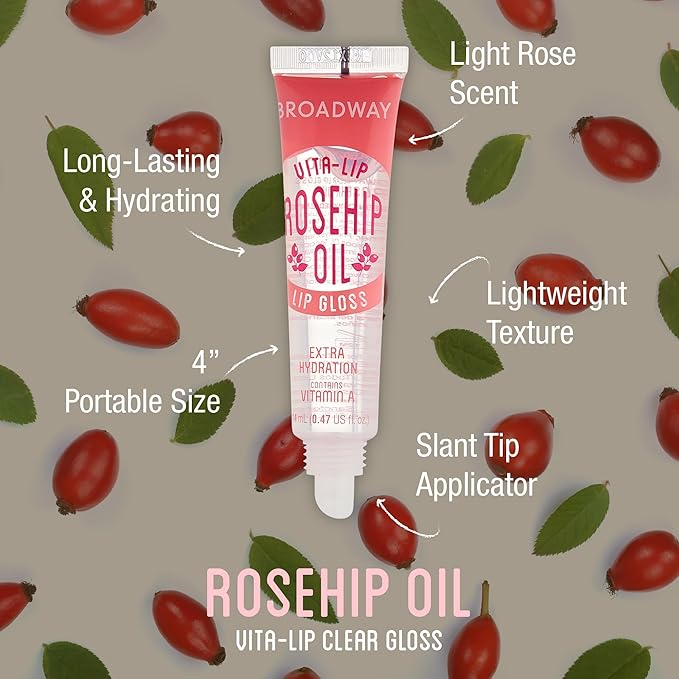 Ruby Kisses Broadway Vita-Lip Clear Lip Gloss (Rosehip Oil 12 Pack), Ultra-Hydrating & Soothing Formula with Vitamin Oils, High-Shine Non-Sticky Finish, Healing Glossy Lip Balm With Vitamin A