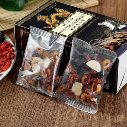 Ginseng Five Treasure Tea, Kidney Teas Formula Ginseng Six Treasure Tea, 6 Precious Ingredients Formula, Traditional Chinese Herbal Cleanse DetoxTea for Women & Men (1 Pack/10 Bags)