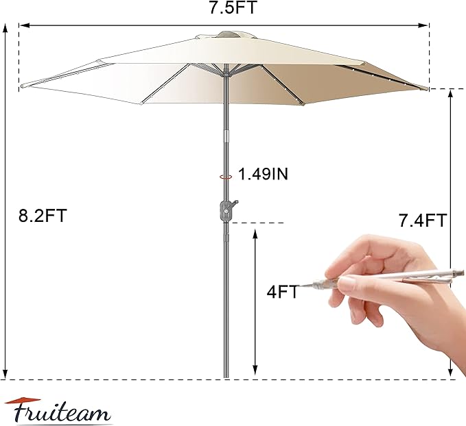 FRUITEAM Solar LED patio Ourdoor market umbrella with LED Lights,Tilt and Crank Table Umbrellas for Garden, Deck, Backyard and Pool(Beige)