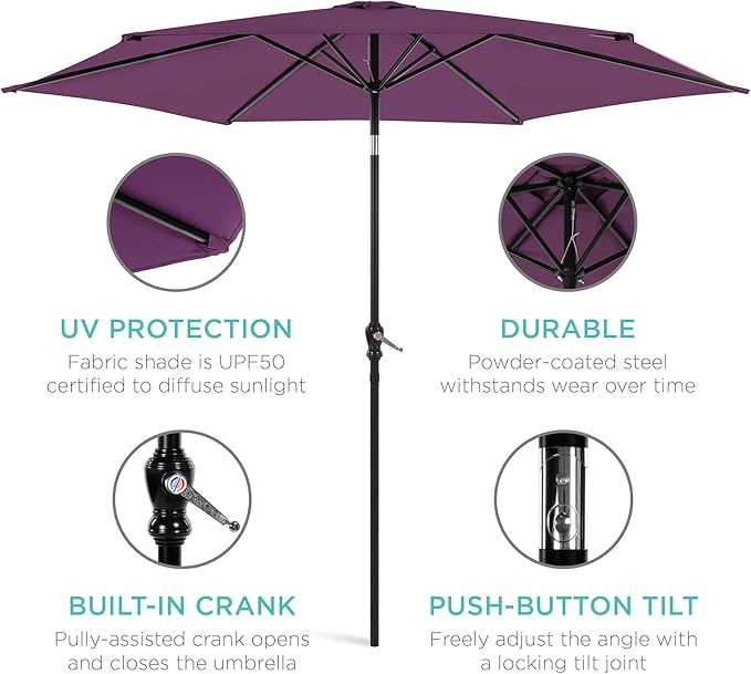 Best Choice Products 10ft Outdoor Steel Polyester Market Patio Umbrella w/Crank, Easy Push Button, Tilt, Table Compatible - Amethyst Purple