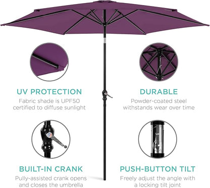 Best Choice Products 10ft Outdoor Steel Polyester Market Patio Umbrella w/Crank, Easy Push Button, Tilt, Table Compatible - Amethyst Purple
