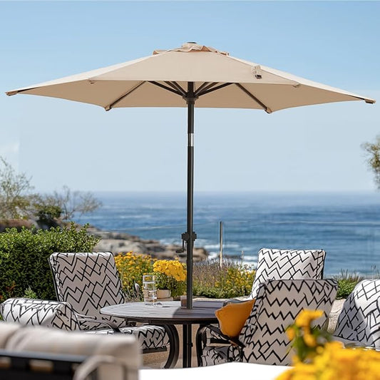 wikiwiki 7.5 FT Patio Umbrellas Outdoor Table Market Umbrella with Push Button Tilt/Crank, 6 Sturdy Ribs, Fade Resistant Waterproof POLYESTER DTY Canopy for Garden, Lawn, Deck, Backyard & Pool, Beige