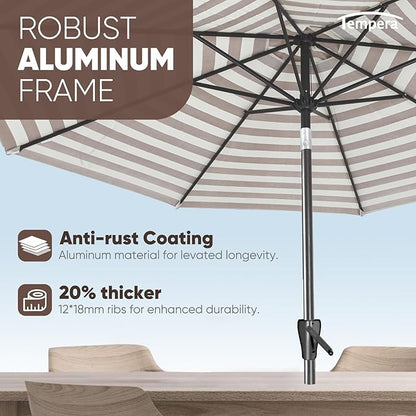Tempera Patio Market Outdoor Table Umbrella with Push Button Tilt and Crank,Large Sun Umbrella with Sturdy Pole&Fade resistant canopy,Easy to set