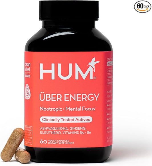 HUM Uber Energy - Adrenal & Energy Support Supplement with Ashwagandha Root & B Vitamins - Designed for Stress Relief & Adrenal Fatigue (60-Count)