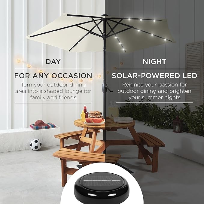 Best Choice Products 7.5ft Outdoor Solar Market Table Patio Umbrella for Deck, Pool w/Tilt, Crank, LED Lights - Ivory