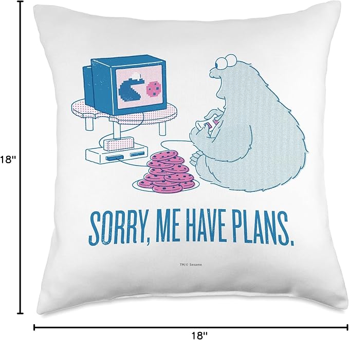 Sesame Street Cookie Monster Sorry, Me Have Plans Throw Pillow, 18x18, Multicolor