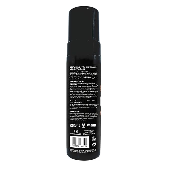 Browned Off® Medium to Dark (200ml) Watermans Self Tanning Mousse with Aloe Vera, Vitamin E, Fast Drying Vegan Fake Tan