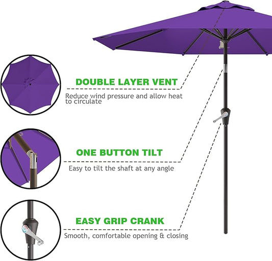 9 FT Patio Umbrella for Outdoor, Outdoor Umbrella with Push Button Tilt and Crank, Outdoor Patio Umbrellas with 8 Sturdy Ribs for Market, Garden, Deck, Backyard, Pool (Dark Purple)