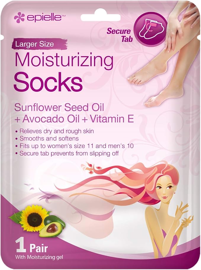 Epielle Moisturizing Foot Masks, 6 Pairs Socks for Dry Feet & Cracked Heels, Relieve and Soften Skin with Sunflower Seed Oil + Avocado Oil + Vitamin E, Korean Skin Care, Foot Spa Gifts for Women