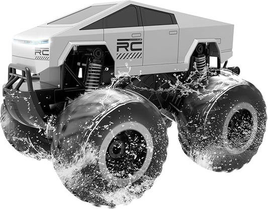 GoBang 1:16 Waterproof Rc Cars Cyber Toy Monster Truck Toys Amphibious Remote Control Car 4WD All Terrain Off-Road Trucks Pickup for 6 7 8 9 10 11 12 Year Old Boys Girls Gifts Presents