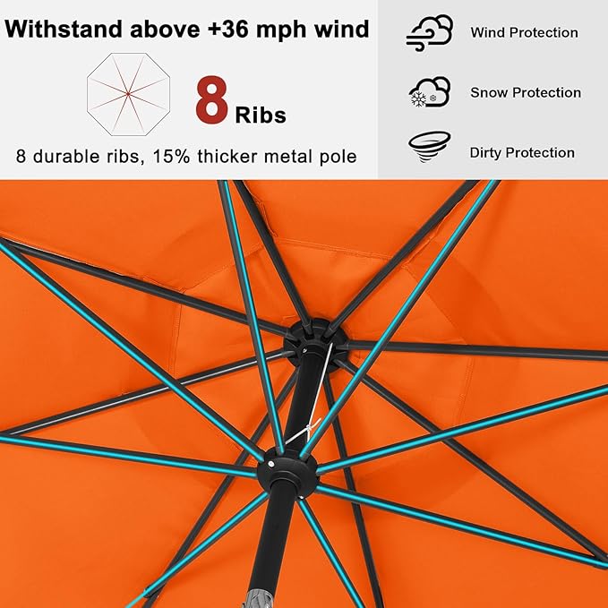 ABCCANOPY 9FT Outdoor Patio Umbrella, 8 Ribs Table Umbrella w/Crank for Easy Set Up, Suitable for Garden, Lawn, Deck & Backyard (Orange)