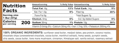 Feel Vegan Protein Bars | Brownie Chocolate Chip | Keto | Gluten Free | Organic | Lions Mane | 15g Plant Protein | Low Carb | High Protein | Dairy Free | Low Sugar | Grain Free | Nut Free | Soy Free | Non GMO - (Brownie Choco Chip, 10 Pack)