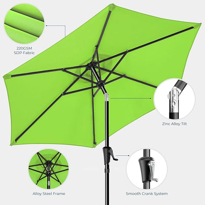 7.5ft Outdoor Patio Umbrella - Market Table Pool Deck Umbrella UPF50+ UV Protection with Push Button Tilt, Crank and 6 Sturdy Ribs (Apple Green, No base)