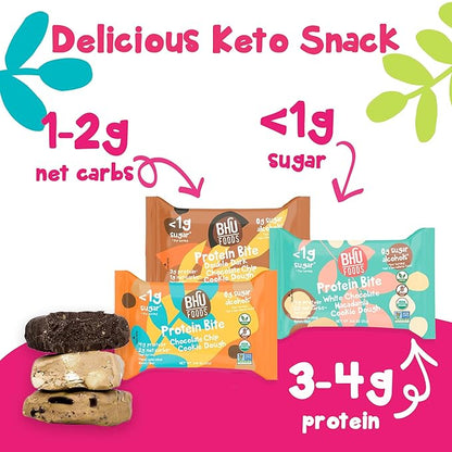 Bhu Foods Keto Bites, Best Sellers Variety Pack, Chocolate Chip, Dark Chocolate, Macadamia Cookie Dough, Organic Snacks for Adults, Individually Wrapped (3 Pack)