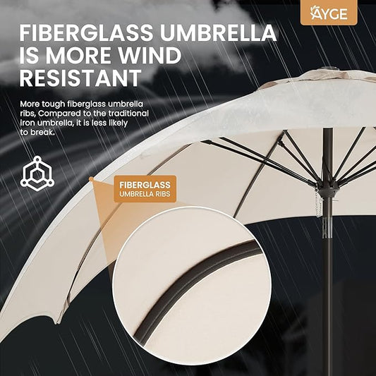 Ayge 9FT Large Outdoor Patio Umbrella Market Table Umbrella-UV Resistant, Easy Push Button Tilt and Crank, 8 Sturdy Fiberglass Ribs Heavy-Duty Pool Umbrella for Deck, Backyard,Garden