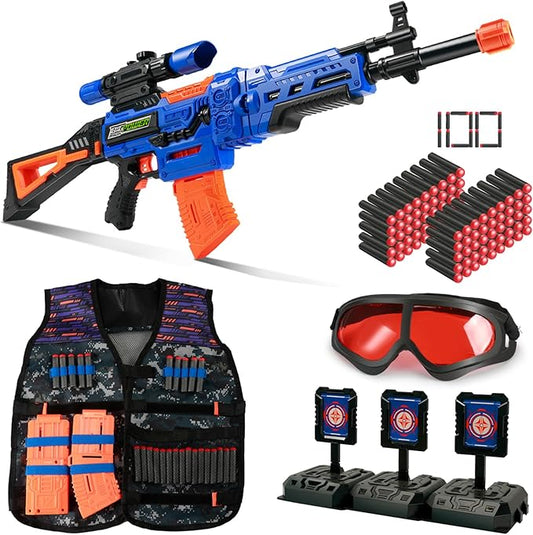 Bigpower Electric Kids Toy Sniper Rifle with Scope Tactical Vest Kit,4 in 1 Automatic Kids Sniper Rifle Toy Guns for Boys 8-12,Rifle Dart Guns for Adults，Toy Guns with Removable Magazines（2 Pieces