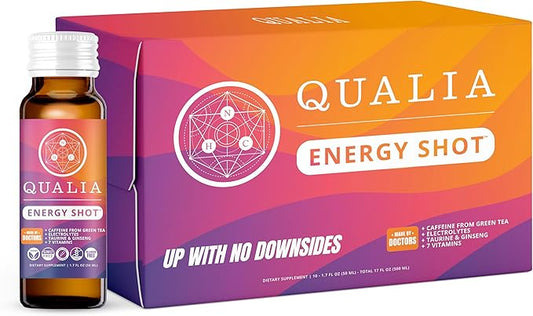Qualia Energy Shot: Naturopathic Doctor-Formulated w/Ginseng, Lutein, Taurine, B. Vitamin Complex, Magnesium | Combats Brain Fog, Enhances Focus, Productivity | Zero Artificial Ingredients | 10 Shots