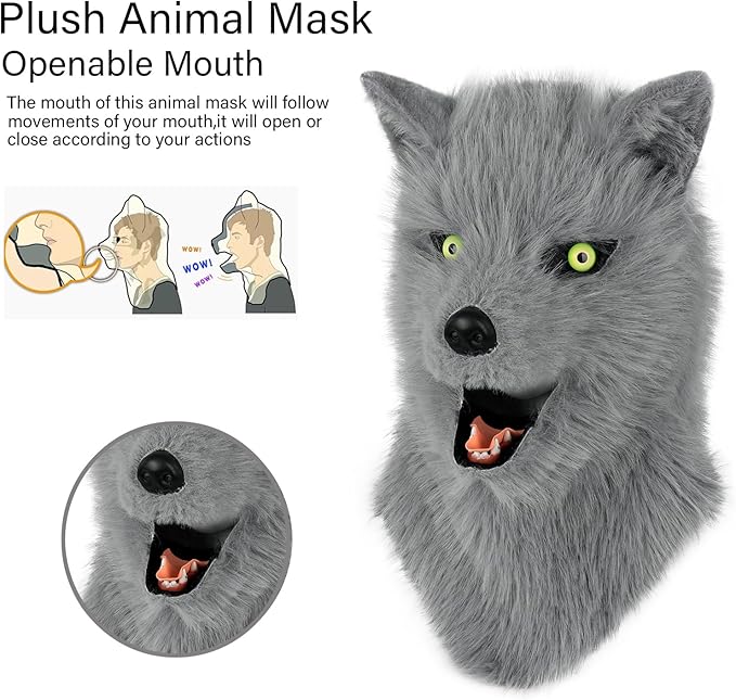 HAOAN Furry Dog Mask Animal Wolf Full Head for Halloween Fancy Dress Party Cosplay Costume Women Men