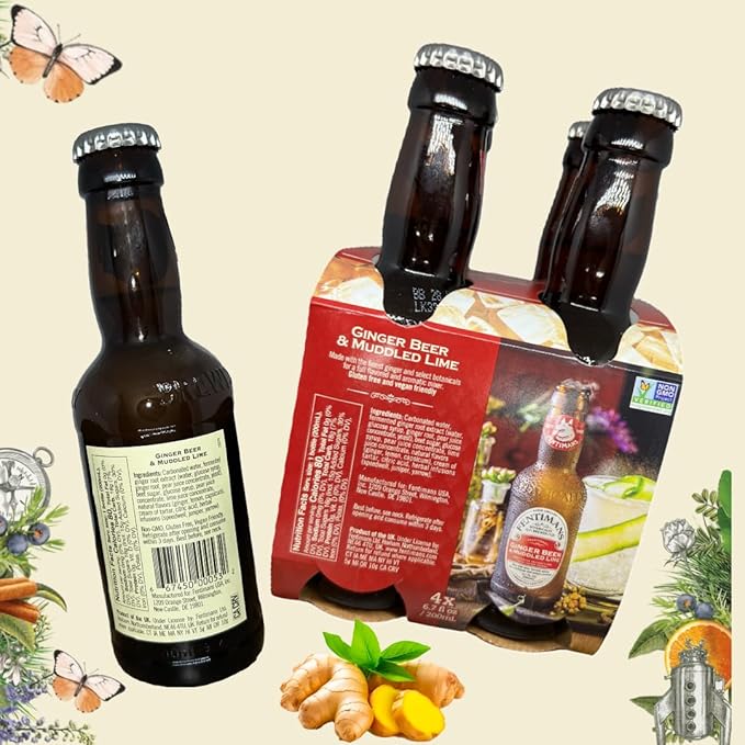 Fentimans Sparkling Ginger Beer & Muddled Lime - Ginger Beer Non Alcoholic, Ginger Ale with Natural Ginger Root, Mixer, Craft Soda, No Artificial Flavors or Preservatives - 6.7 Fl Oz (Pack of 12)