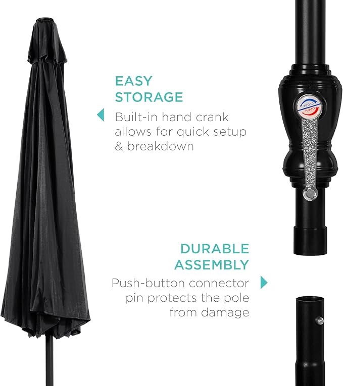Best Choice Products 10ft Outdoor Steel Polyester Market Patio Umbrella w/Crank, Easy Push Button, Tilt, Table Compatible - Black
