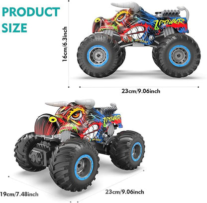 Remote Control Monster Truck, 2.4GHz All Terrain Remote Control Monster Cars, 1:16 Monster Truck RC Trucks, Remote Monster Car with Spray Music and Light for Boys 4-7 8-12 Kids