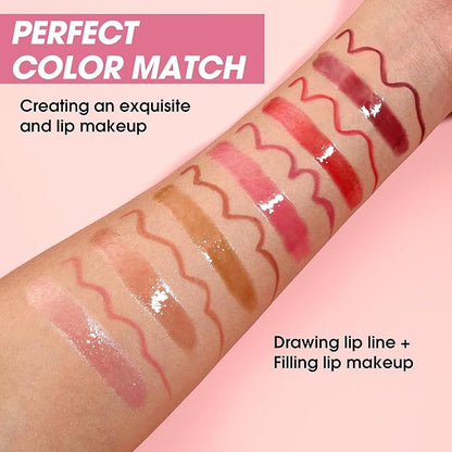 Jolilab Matte Lip Liner Lip Oil Set, Lip Makeup Set Natural Smooth Long-Lasting And Hydrating Beauty Daily Cosmetics Gift for Girls Easy-to-Use(4pcs)