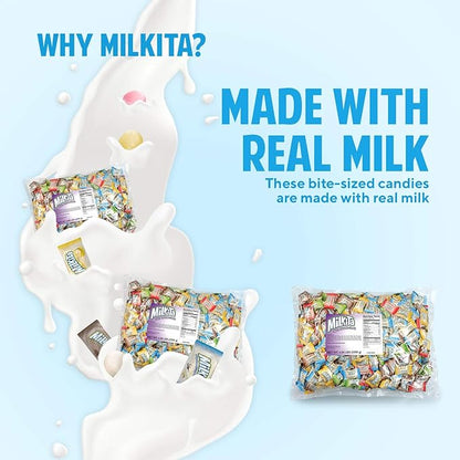 Milkita Creamy Shake Candy Bulk Pack, Gluten Free Chewy Candies with Calcium & Real Milk, Zero Trans Fat, Low-Sugar, Assorted Flavors (Vanilla, Strawberry, Chocolate, Honeydew, Banana), 550 Pcs