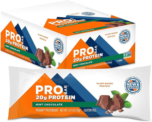 PROBAR - PROTEIN Bar, Mint Chocolate, Non-GMO, Gluten-Free, Healthy, Plant-Based, Whole-Food Ingredients, Natural Energy (12 Count)