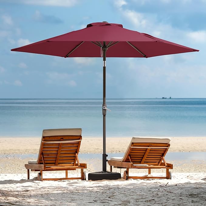 JEAREY 7.5FT Patio Umbrella Market Table Umbrella with 6 Sturdy Ribs, Push Button Tilt/Crank Outdoor Umbrella for Garden, Deck, Backyard, Pool and Beach,Burgundy