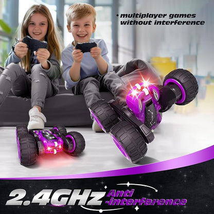 Tecnock Remote Control Car for Kids, 2.4GHz RC Car with USB-C Easy Charging, 4WD Double Sided 360° Rotates and Flips RC Stunt Car, Toys Gift for Boys and Girls