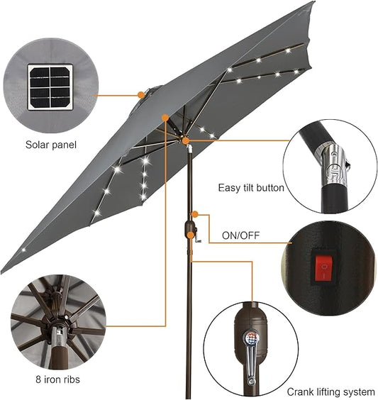 Blissun Rectangular Patio Umbrella, Table Market Umbrella with Tilt and Crank, Outdoor Umbrella for Garden, Deck, Backyard, Pool and Beach