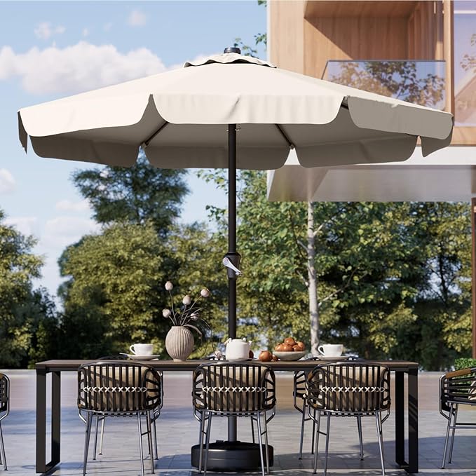 12FT Patio Umbrella Table Market Umbrella w/Crank Outdoor Umbrellas for Garden, Deck, Backyard, Pool and Beach, Cream White