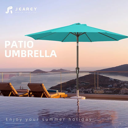 JEAREY 9FT Outdoor Patio Umbrella Outdoor Table Umbrella with Push Button Tilt and Crank, Market Umbrella 8 Sturdy Ribs UV Protection Waterproof for Garden, Deck, Backyard, Pool (Peacock Blue)