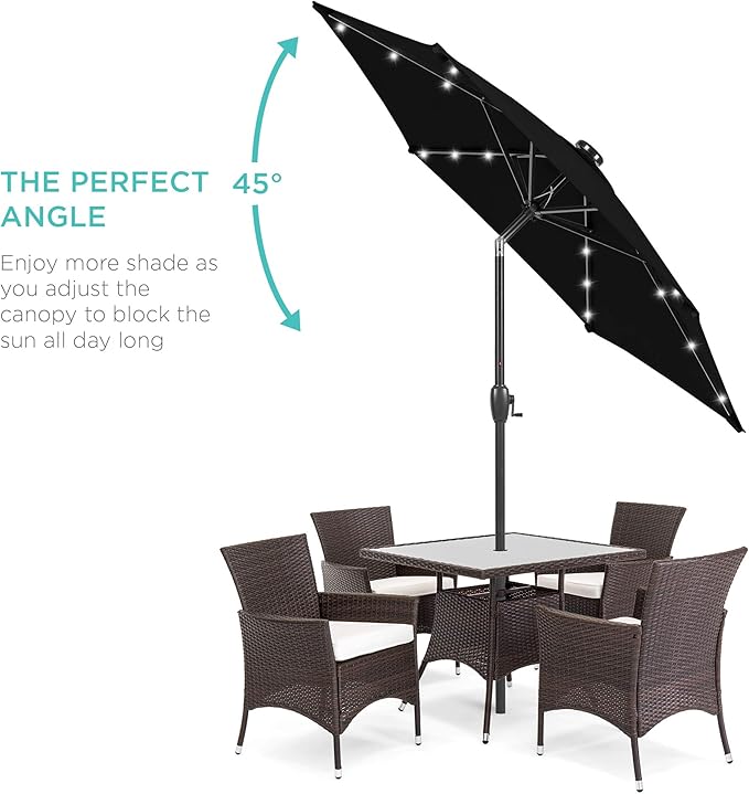 Best Choice Products 7.5ft Outdoor Solar Market Table Patio Umbrella for Deck, Pool w/Tilt, Crank, LED Lights - Black