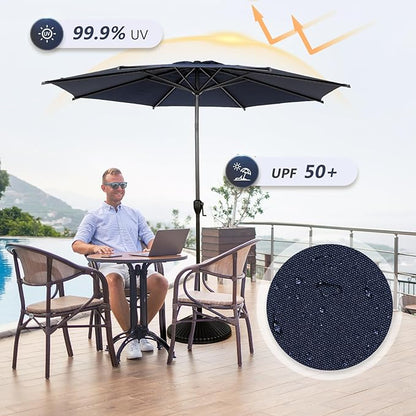 Abba Patio 11FT Lyon Outdoor Patio Umbrella Outdoor Table Umbrella with Push Button Tilt and Crank Market Umbrella 8 Sturdy Ribs UV Protection Waterproof for Garden Deck Backyard Pool Dark Blue