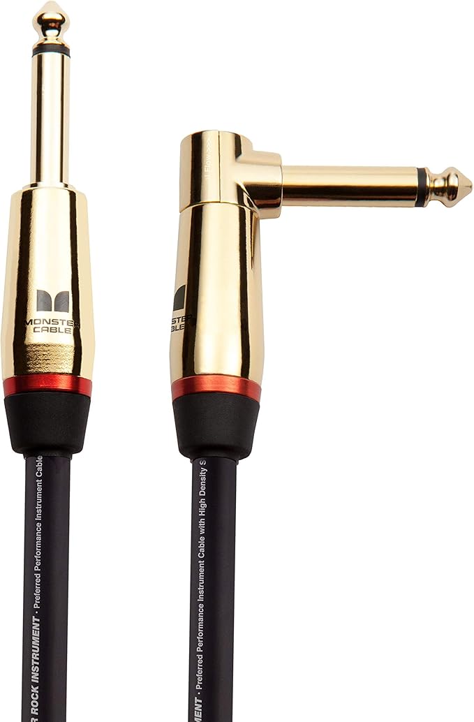 Monster Prolink Rock Instrument Cable. 12 ft Right Angle to Straight Guitar Cable. for Electric Guitar Cable. 95% Copper Braided Shielded Guitar Cable