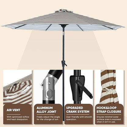 Tempera Patio Market Outdoor Table Umbrella with Push Button Tilt and Crank,Large Sun Umbrella with Sturdy Pole&Fade resistant canopy,Easy to set