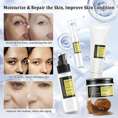 Snail Mucin Skin Care Set For Women, 4 PCS Advanced Snail Mucin Routine Kit For Girls, Skin Care Gift Set With Face Cleanser, Serum, Face Cream, Eye Cream, Moisturizing, Repairing, Anti Aging.