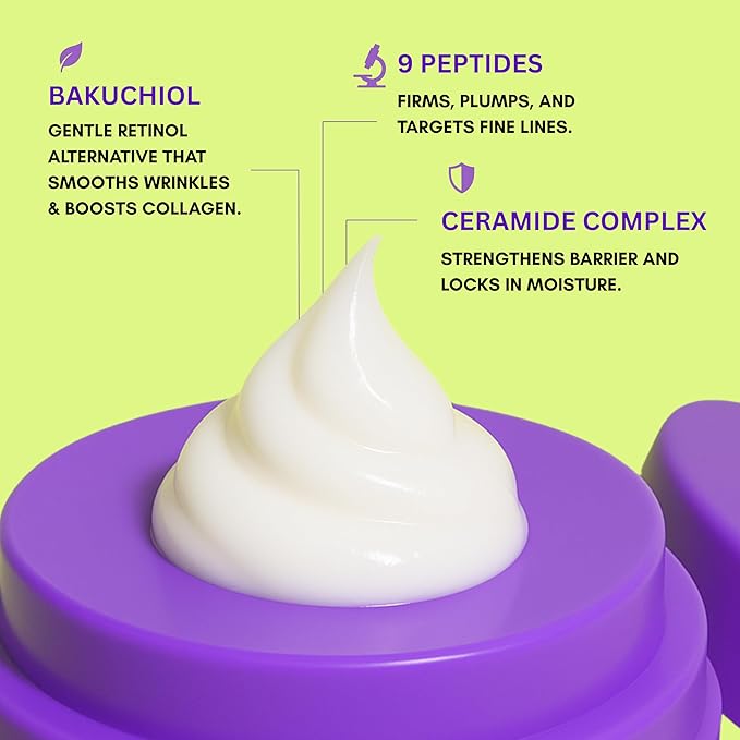 Bakuchiol Ceramide Peptide Face Moisturizer – Vegan Korean Skincare with 9 Peptides, Ceramides & Fermented Ginseng – For Fine Lines, Dry & Sensitive Skin, 1.7 oz
