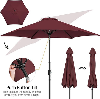 Yaheetech Patio Umbrella, 9FT Outdoor Table Market Umbrella with Push Button Tilt and Crank, Yard Sun Shade with Sturdy Ribs for Garden, Deck, Backyard, Pool, Burgungy