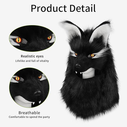 Furry Head Mask Animal Wolf Dog Plush Faux Fur Masks for Halloween Masquerade Cosplay Costume Props